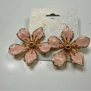 Jessica Simpson Blush Pink Floral Drop Earrings with Gold Trim